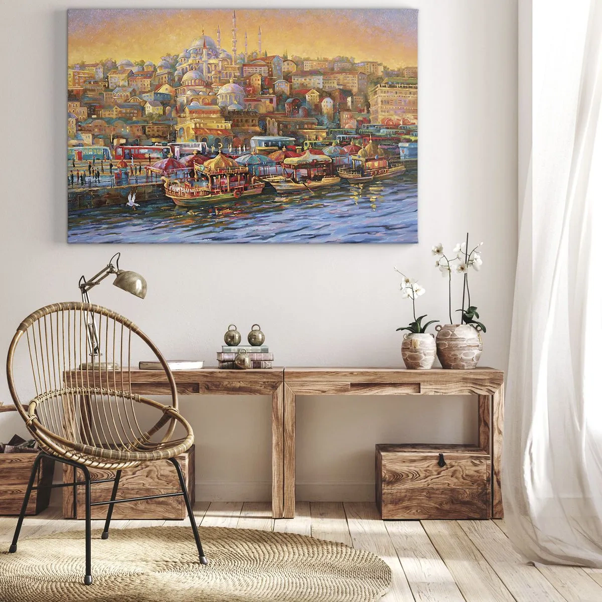 Lærredstryk - Billede på lærred - Malerisk panorama over Istanbul med udsigt over bugten og byen - 70x50cm - En historie fra Istanbul - Moderne vægdekoration til stue og soveværelse ARTTOR