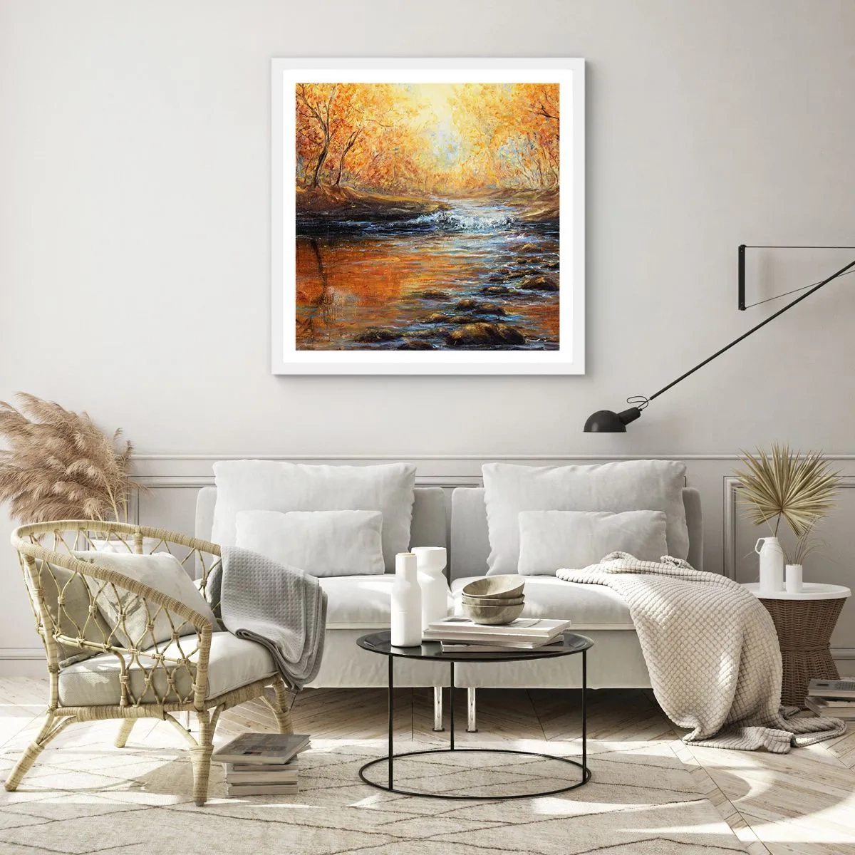 Plakat i hvid ramme - Gylden strøm - 30x30 cm