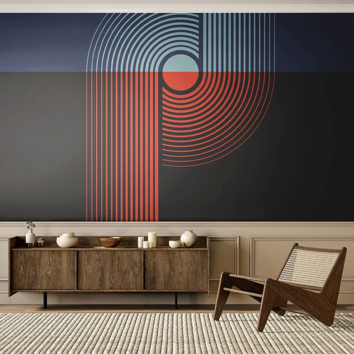 Fototapet Premium Canvas - I en geometrisk omfavnelse - Abstraktion, Grafik, Lineart - 300x210 cm