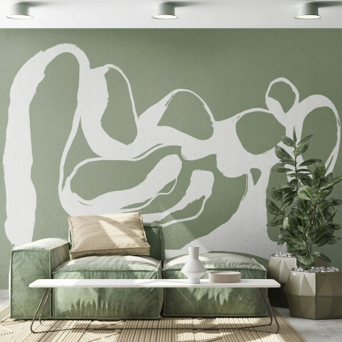 Fototapet Standard Eco - Hvid organisk form på en grøn baggrund - 100x70cm - Rummets kald - Moderne vægdekoration til stue og soveværelse ARTTOR