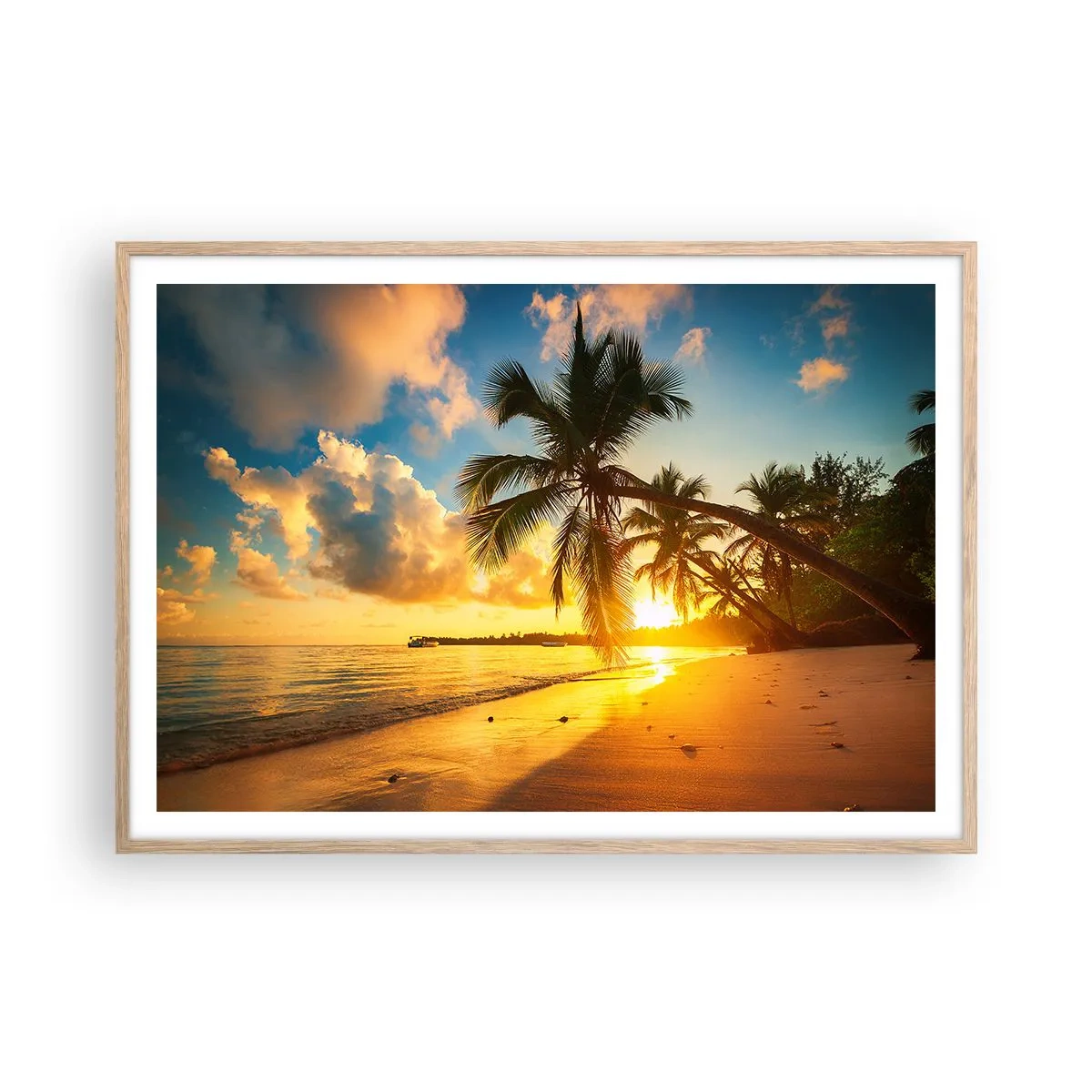 Plakat i ramme af lyst egetræ - Caribisk drøm - 100x70 cm