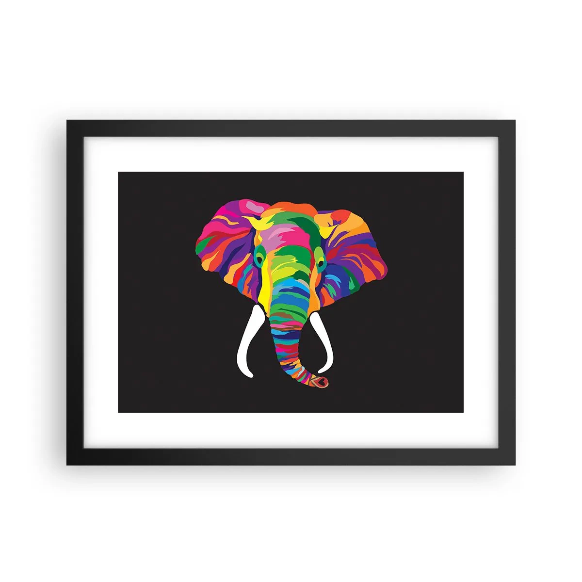 Plakat i sort ramme - Elefanten, der elskede at bade i regnbuen - 40x30 cm
