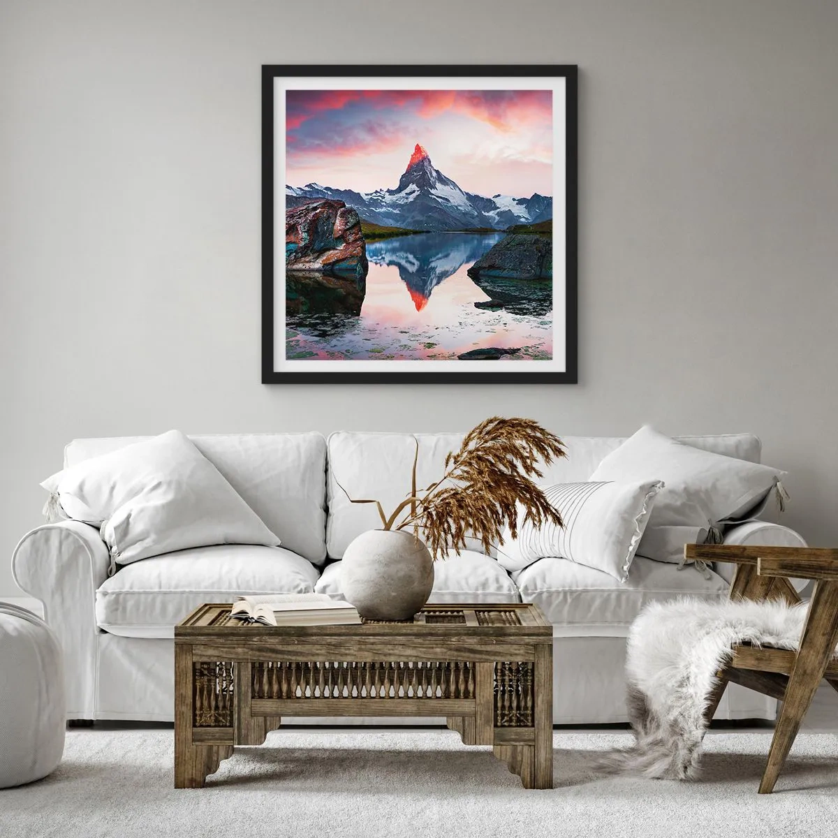 Plakat i sort ramme - Bjergenes hjerte er varmt - 30x30 cm