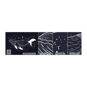 Prøve Fototapet Premium Canvas - I universets ocean - Abstraktion, Hval, Sort og hvid - 100x30 cm