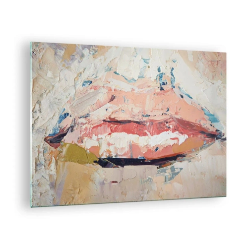 Billede på glas - Abstrakt billede af læber i en ekspressiv maleteknik - 70x50cm - Vækker sanserne - Moderne vægdekoration til stue og soveværelse ARTTOR
