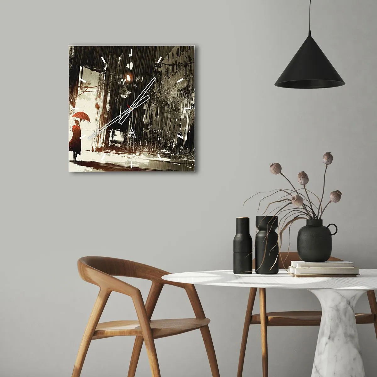 Vægur, Uret - Den røde paraplys poesi - 40x40 cm