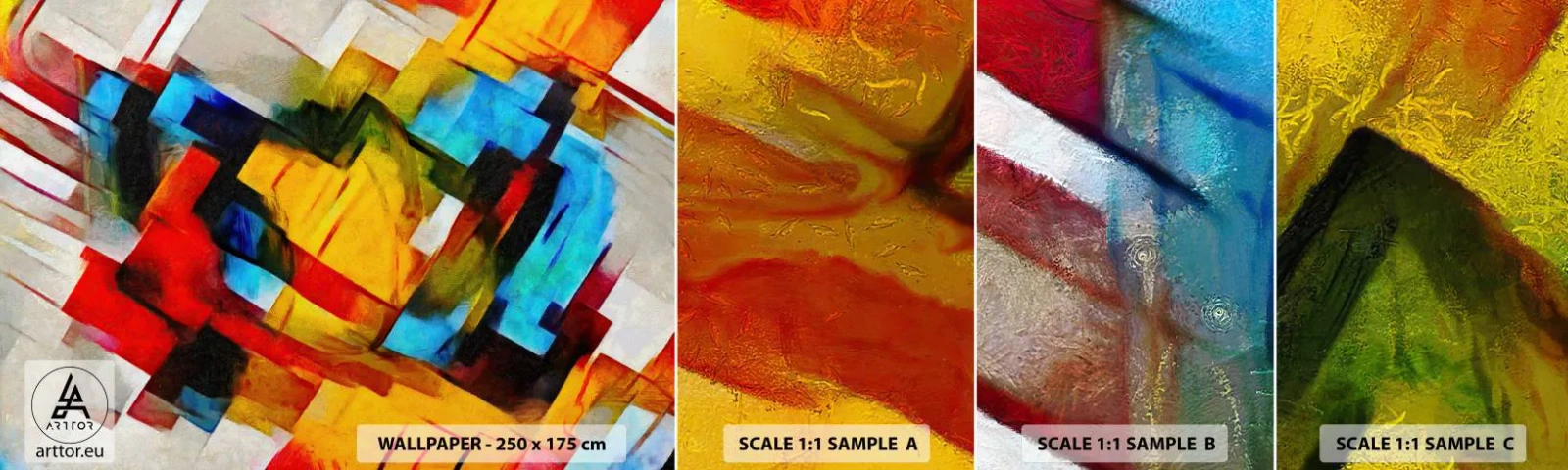 Prøve Fototapet Selvklæbende Deluxe Sticker - Flerfarvet lagdeling - Abstraktion, Kubisme, Stykke - 100x30 cm