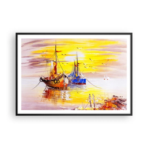 Plakat i sort ramme - Et velfortjent hvil i havnen - 100x70 cm