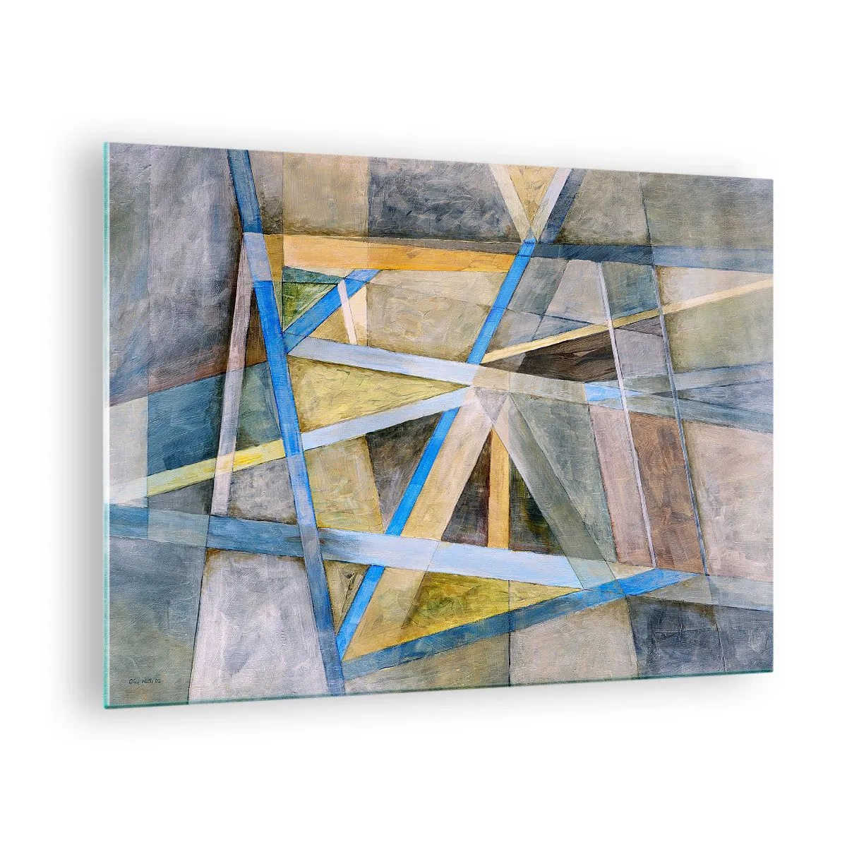 Billede på glas - Abstrakt komposition med geometriske former - 70x50cm - Lige eller skråt? - Moderne vægdekoration til stue og soveværelse ARTTOR