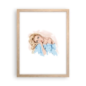 Plakat i ramme af lyst egetræ - Drømmende i blåt - 30x40 cm