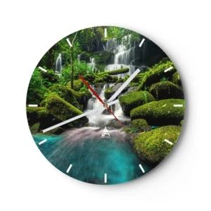 Vægur, Uret - Turkis, safirer og flydende sølv - 40x40 cm