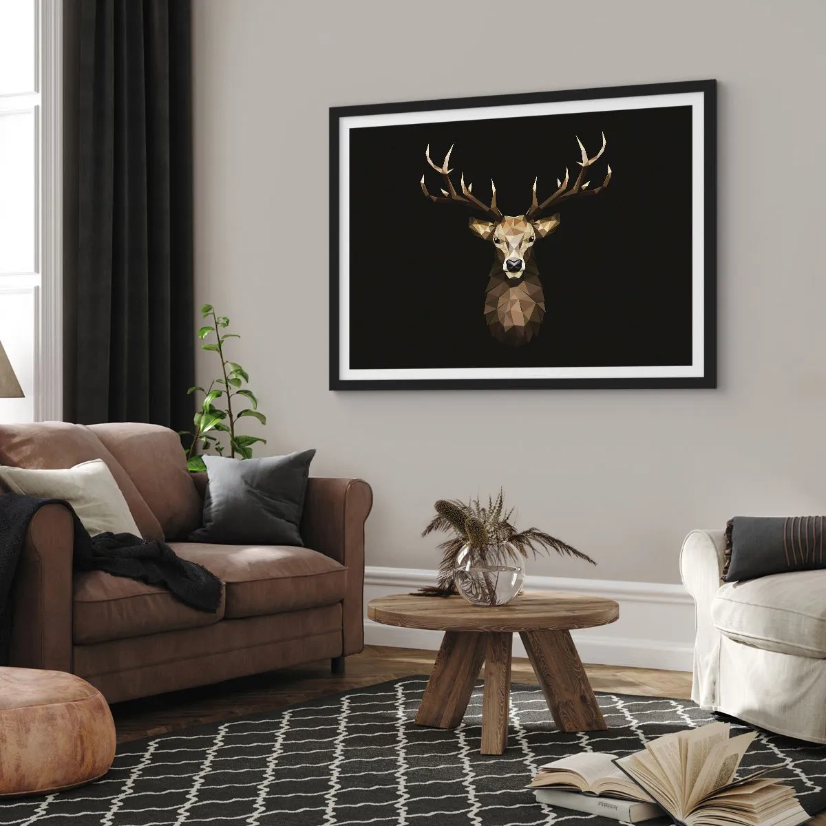 Plakat i sort ramme - Kubistisk hjort - 40x30 cm