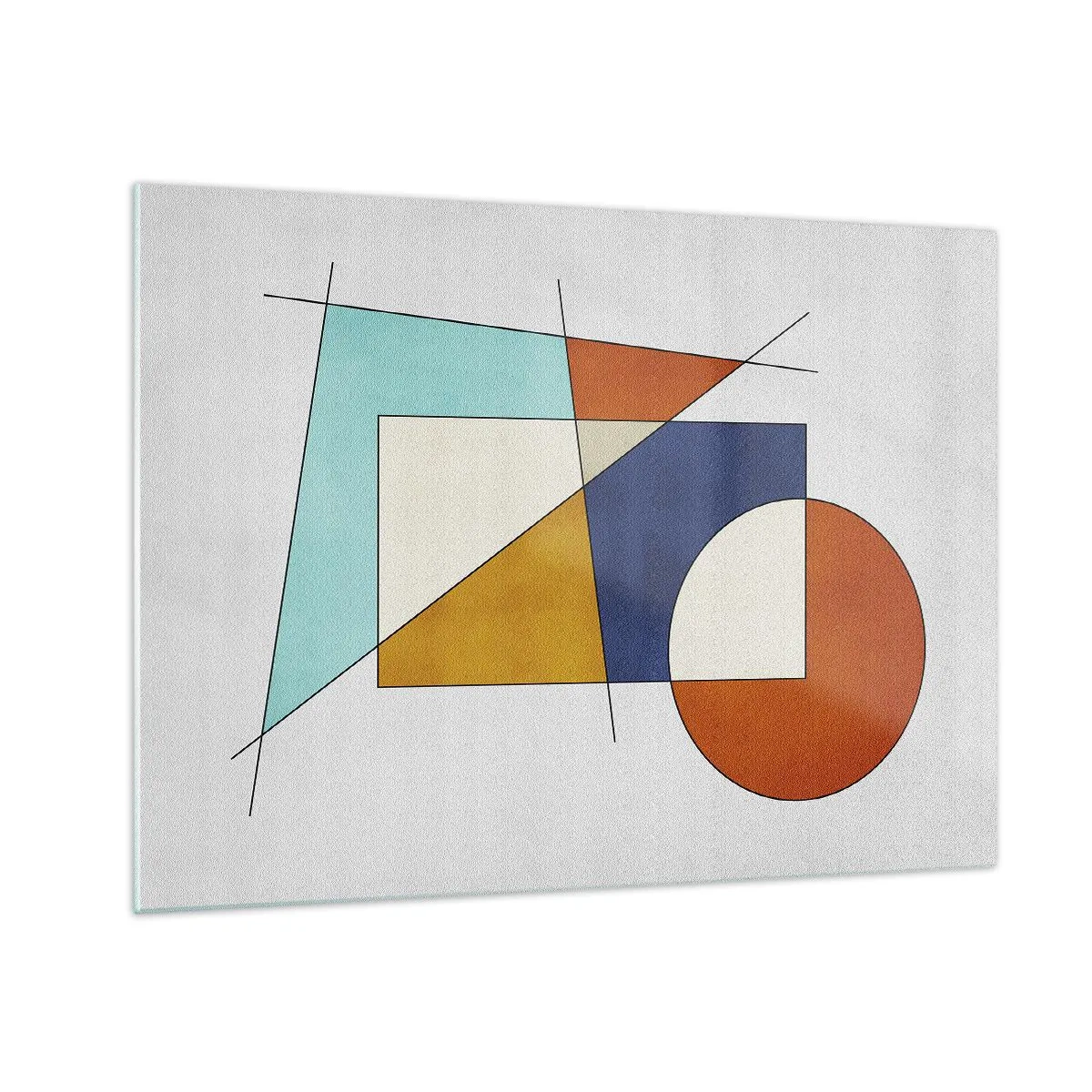Billede på glas - Farverige geometriske former på en lys baggrund i modernistisk stil - 70x50cm - Abstraktion: modernistisk leg - Moderne vægdekoration til stue og soveværelse ARTTOR
