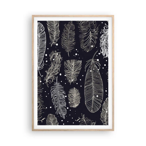 Plakat i ramme af lyst egetræ - Fjerede blonder - 70x100 cm