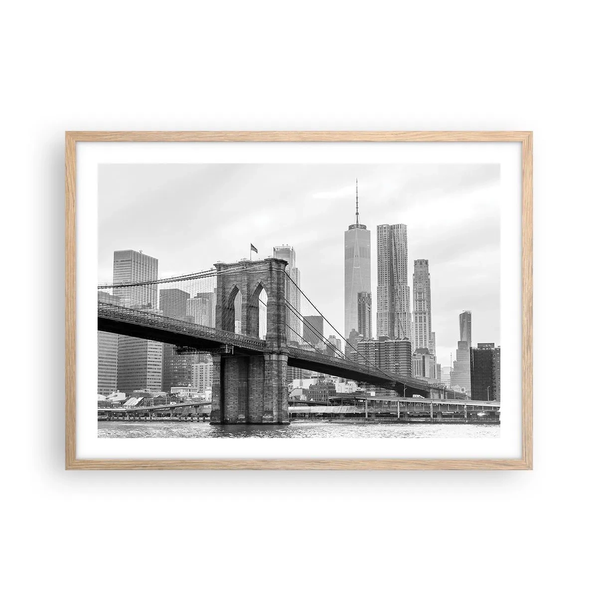 Plakat i ramme af lyst egetræ - New York stemning - 70x50 cm