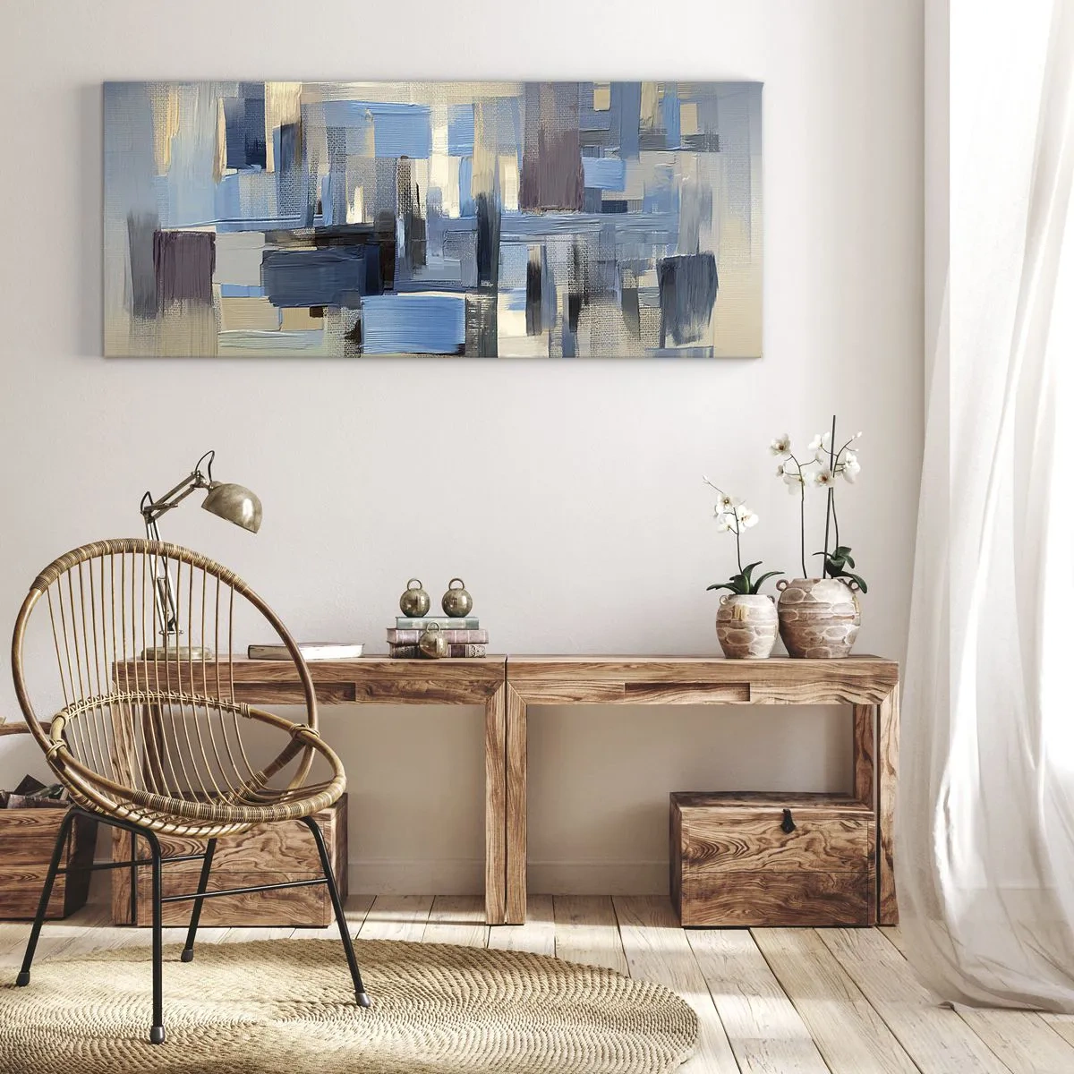 Lærredstryk - Billede på lærred - Blå konstruktion - 100x40 cm