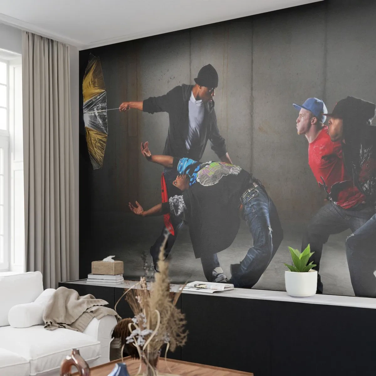 Fototapet Premium Sand - Danser med vinden på gaden - Dans, musik, Mennesker - 100x70 cm