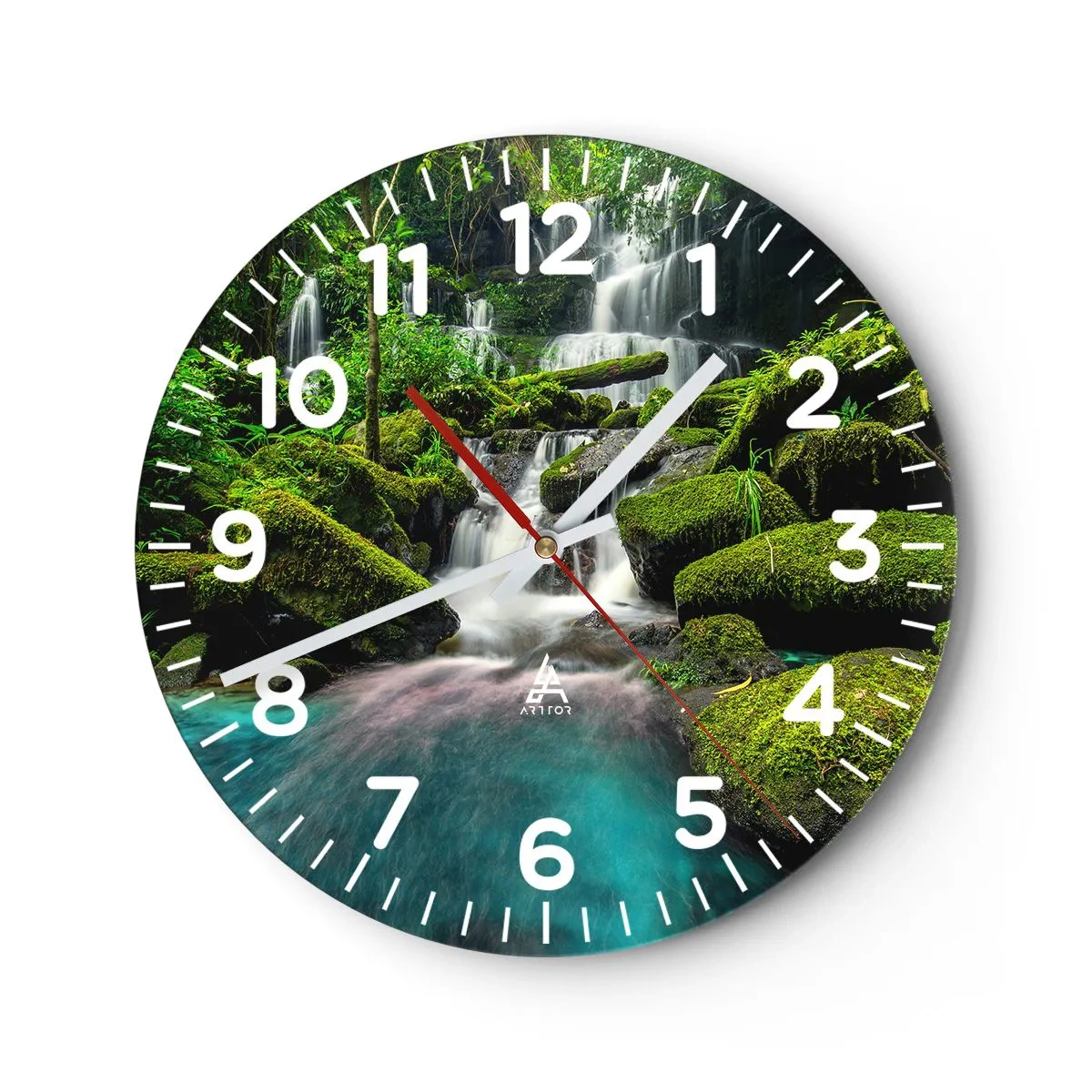 Vægur, Uret - Turkis, safirer og flydende sølv - 30x30 cm