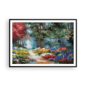 Plakat i sort ramme - Skovhave, blomsterskov - 100x70 cm