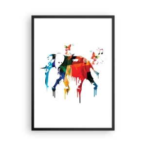 Plakat i sort ramme - Farverig abstrakt elefant med musikalske motiver - 50x70cm - Alle kan danse - Moderne vægdekoration til stue og soveværelse ARTTOR