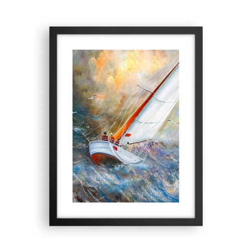 Plakat i sort ramme - Løber på bølgerne - 30x40 cm