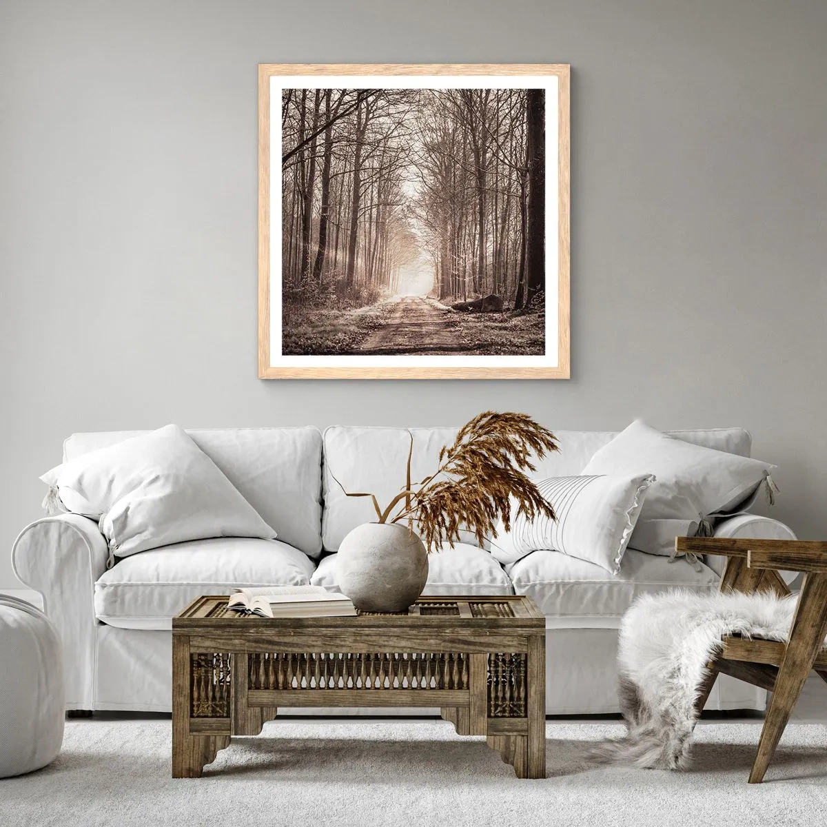 Plakat i ramme af lyst egetræ - Skovkatedralen - 40x40 cm