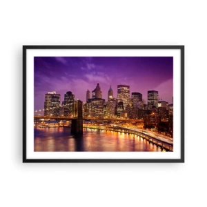 Plakat i sort ramme - Lilla og gylden Manhattan - 70x50 cm