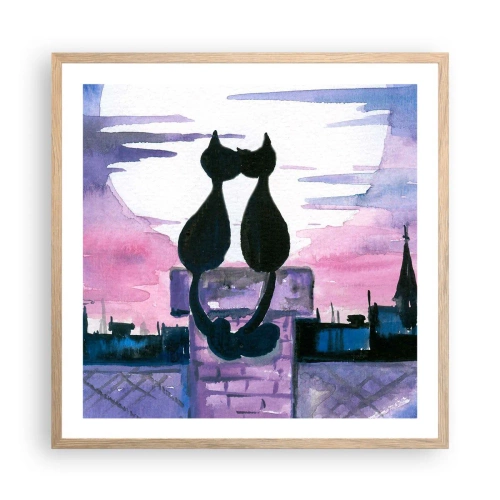 Plakat i ramme af lyst egetræ - Rendez-vous under månen - 60x60 cm