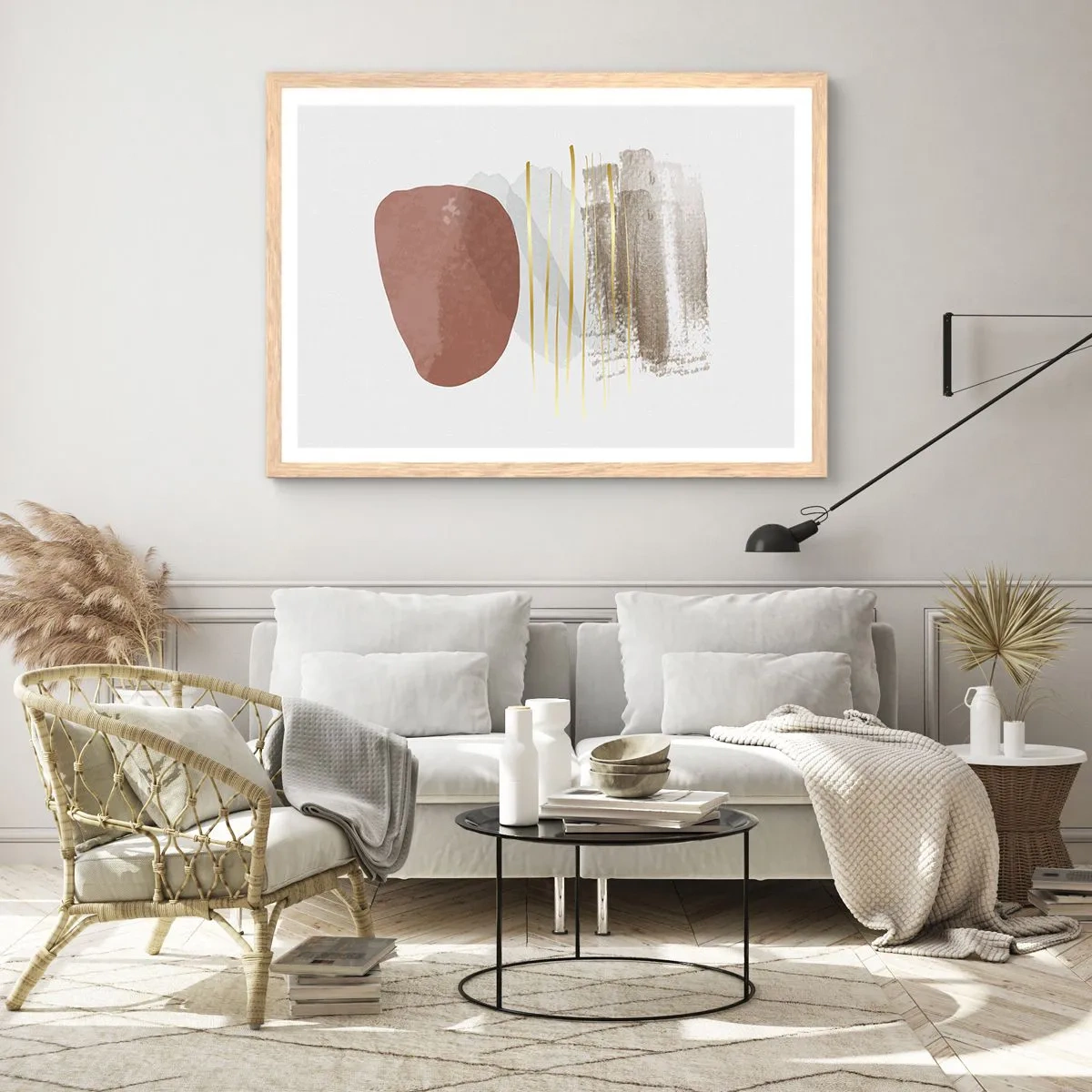 Plakat i ramme af lyst egetræ - Abstrakt kolonnade - 91x61 cm