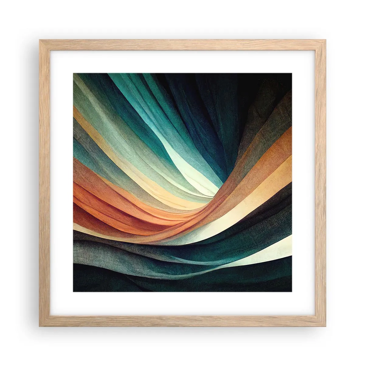 Plakat i ramme af lyst egetræ - Vævet af farver - 40x40 cm
