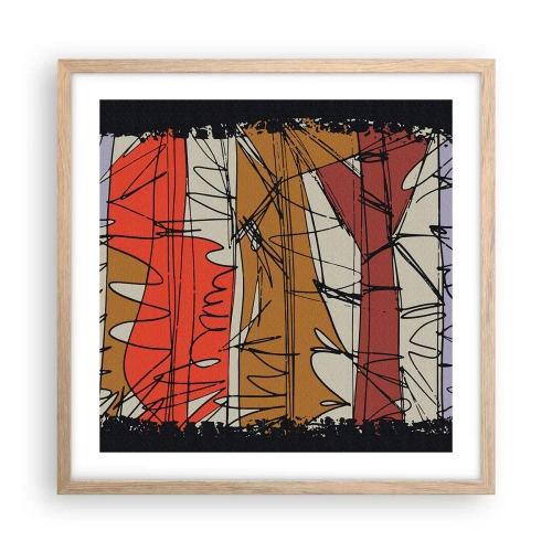 Plakat i ramme af lyst egetræ - Spontan komposition - 50x50 cm