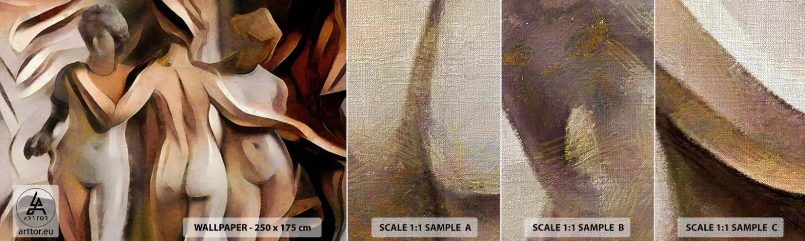 Prøve Fototapet Premium Canvas - Tre Nåder 2.0 - Kvinde, Kubisme, Stykke - 100x30 cm