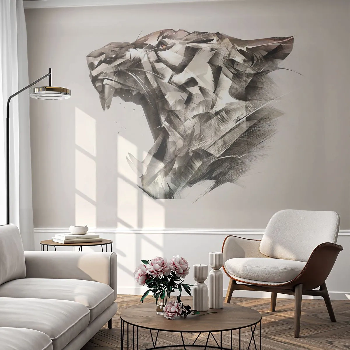 Fototapet Premium Sand - Du ved allerede, hvem der har ansvaret - Abstraktion, Tiger, Dyr - 100x70 cm