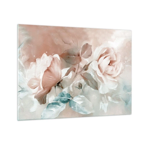 Billede på glas - Delikate pastelfarvede akvarelroser på en lys baggrund - 70x50cm - Den romantiske ånd - Moderne vægdekoration til stue og soveværelse ARTTOR