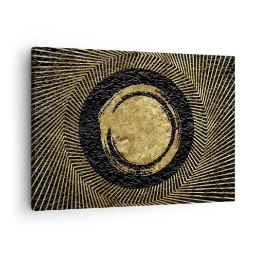 Lærredstryk - Billede på lærred - Geometrisk komposition i sort og guld med stråler - 70x50cm - Glamour-komposition - Moderne vægdekoration til stue og soveværelse ARTTOR
