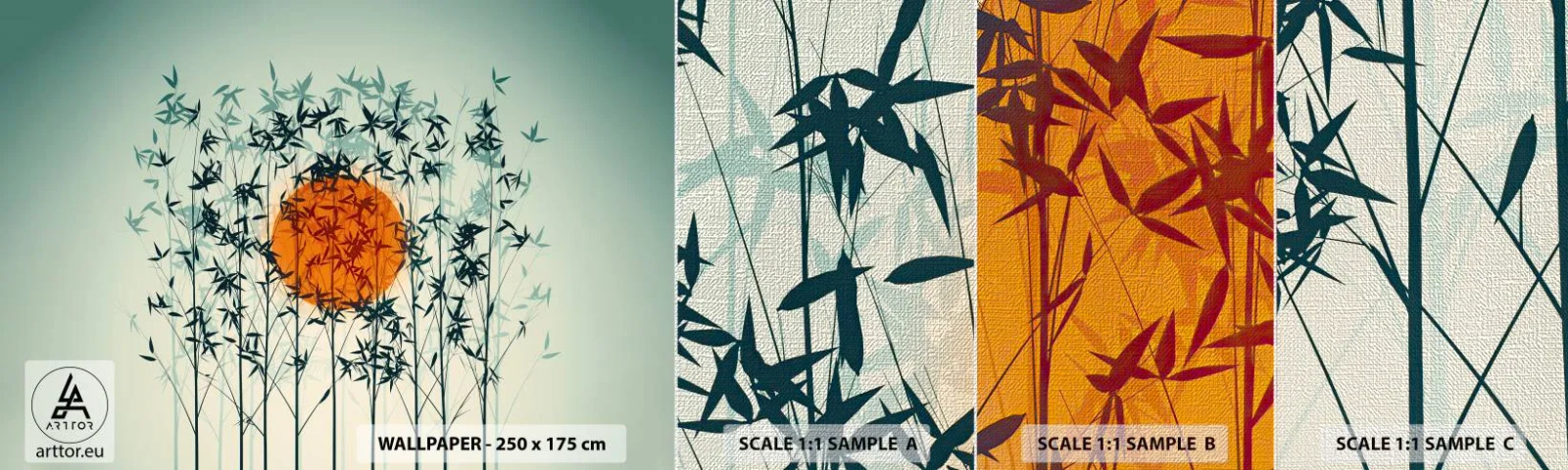 Prøve Fototapet Premium Canvas - Japansk sol - Abstraktion, Grafik, Eksotisme - 100x30 cm