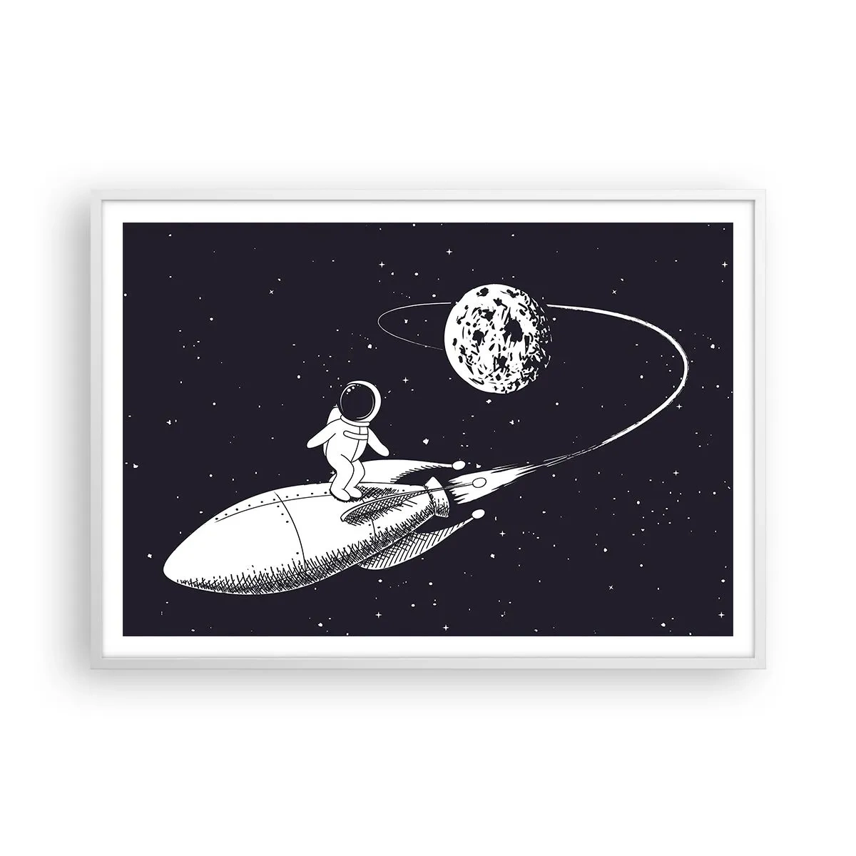 Plakat i hvid ramme - Space surfer - 100x70 cm