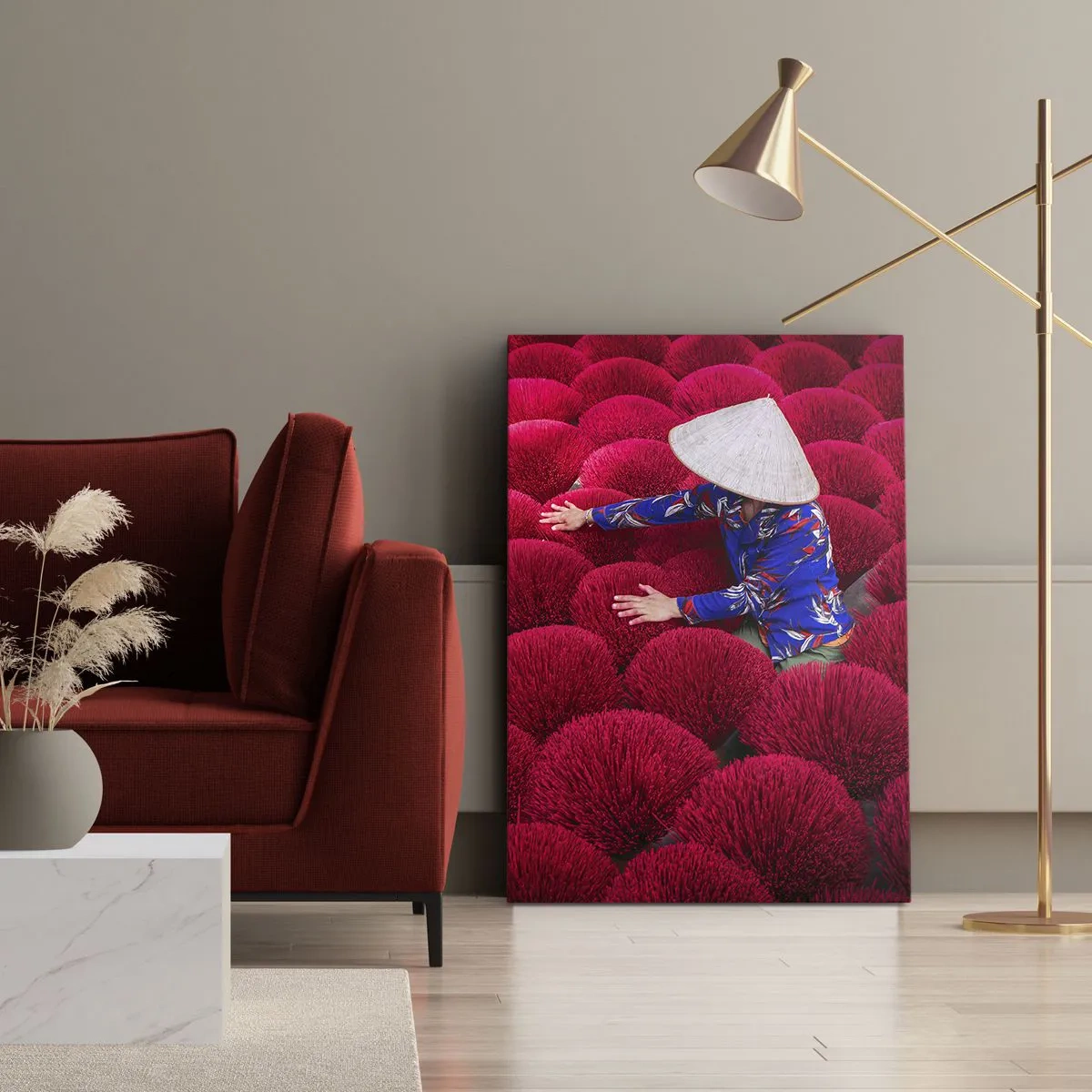 Lærredstryk - Billede på lærred - I en rismark - 50x70 cm