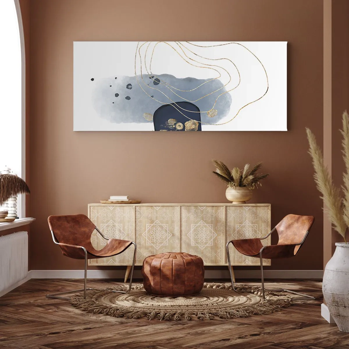 Lærredstryk - Billede på lærred - Blå-gylden fantasi - 120x50 cm