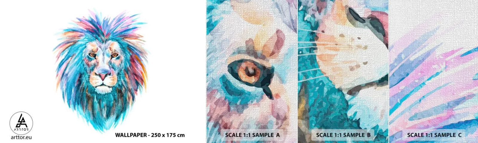 Prøve Fototapet Premium Canvas - En elektrificerende aura - Dyr, Løve, Abstraktion - 100x30 cm