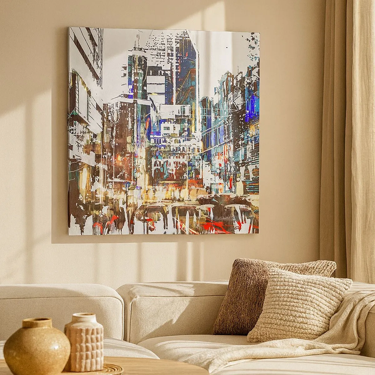 Lærredstryk - Billede på lærred - Flimrende by - 30x30 cm