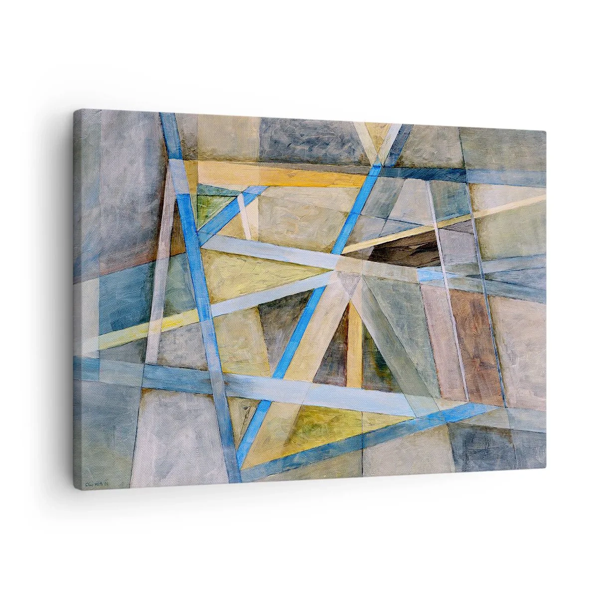 Lærredstryk - Billede på lærred - Geometrisk komposition med lyse og blå linjer - 70x50cm - Lige eller skråt? - Moderne vægdekoration til stue og soveværelse ARTTOR