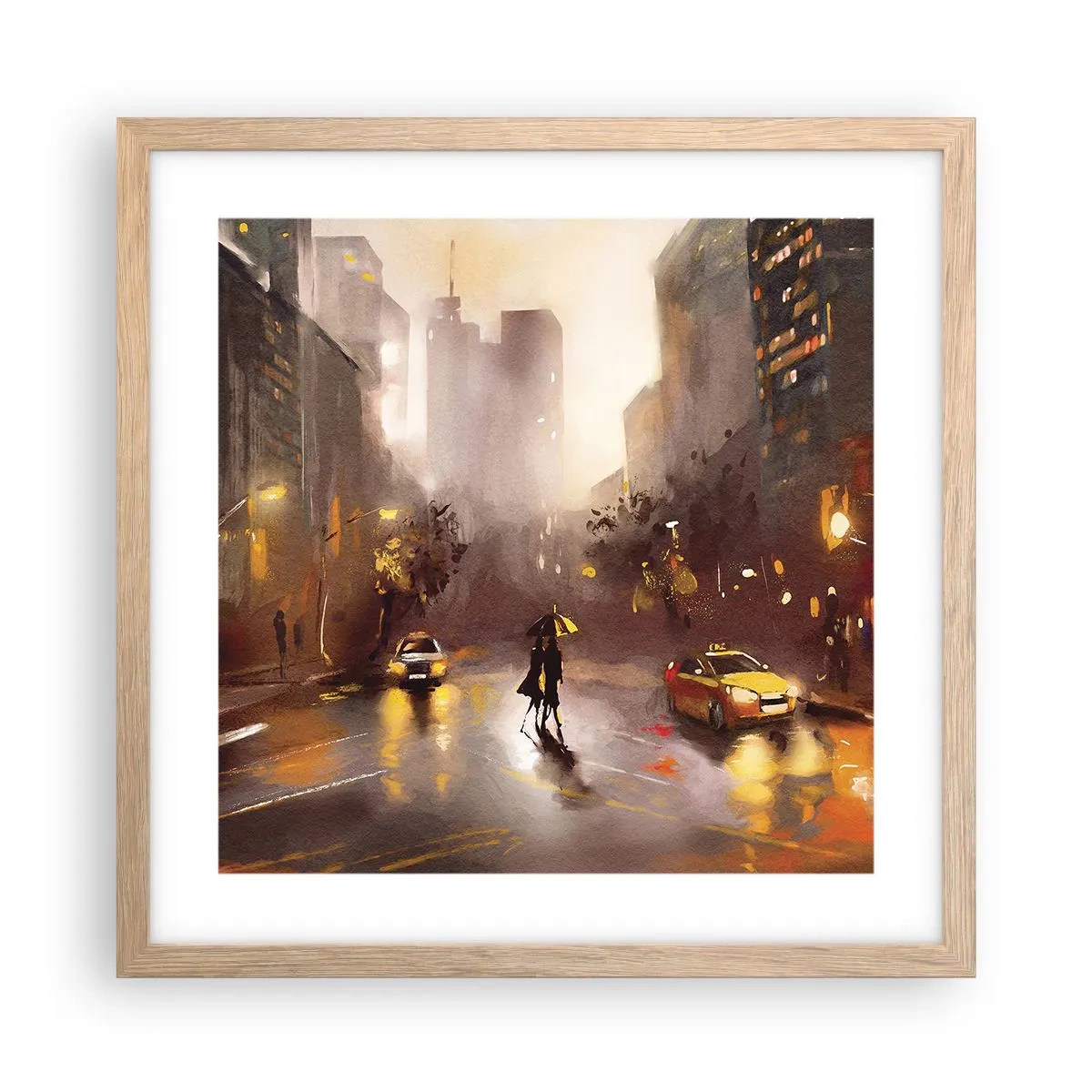 Plakat i ramme af lyst egetræ - Til New Yorks lys - 40x40 cm