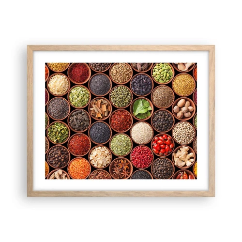 Plakat i ramme af lyst egetræ - Alle verdens smage - 50x40 cm