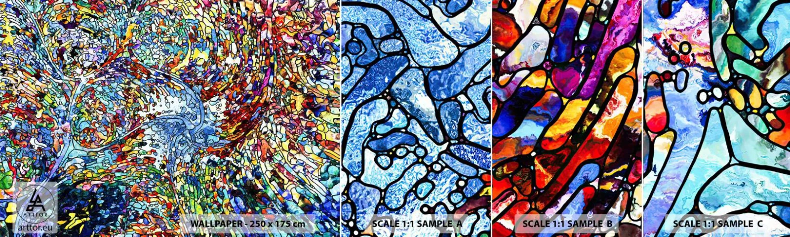 Fototapet Prøve Standard Eco - Dråbe af farvet glas - Abstraktion, Stykke, Grafik - 100x30 cm