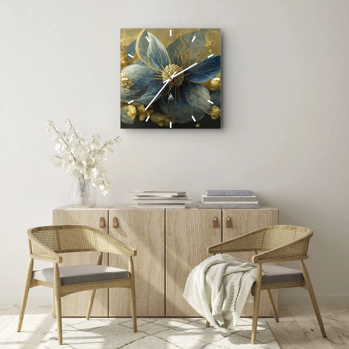 Vægur, Uret - Blomstre med guld - 30x30 cm