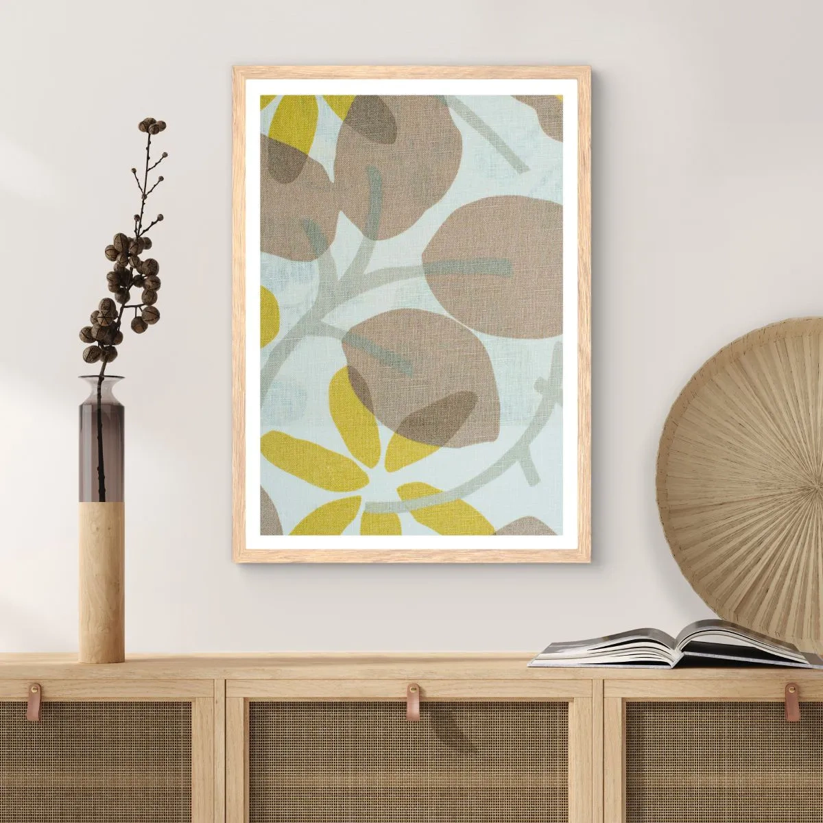 Plakat i ramme af lyst egetræ - Komposition i solskinnet - 70x100 cm