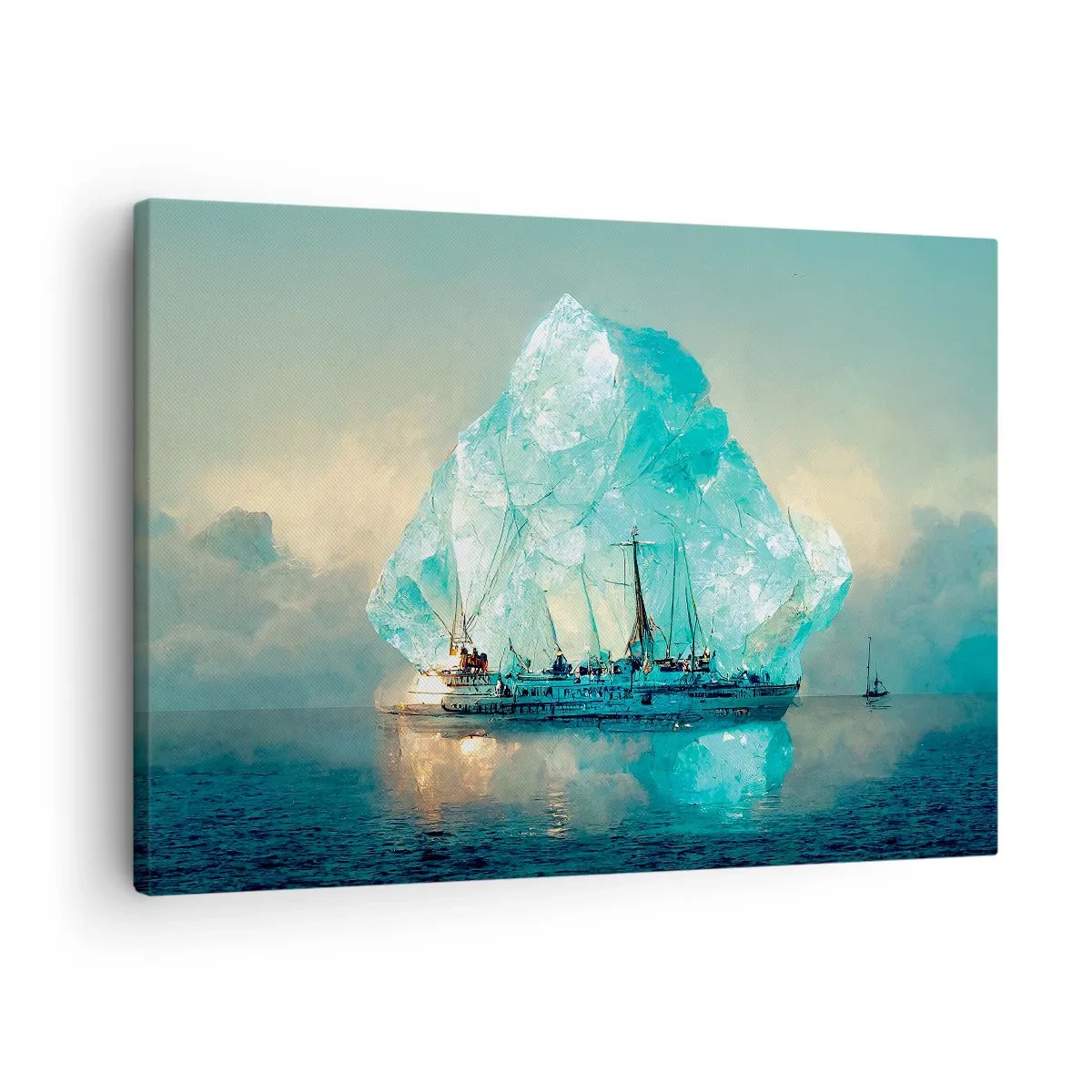 Lærredstryk - Billede på lærred - Et skib med et majestætisk isbjerg i baggrunden - 70x50cm - Arktisk diamant - Moderne vægdekoration til stue og soveværelse ARTTOR