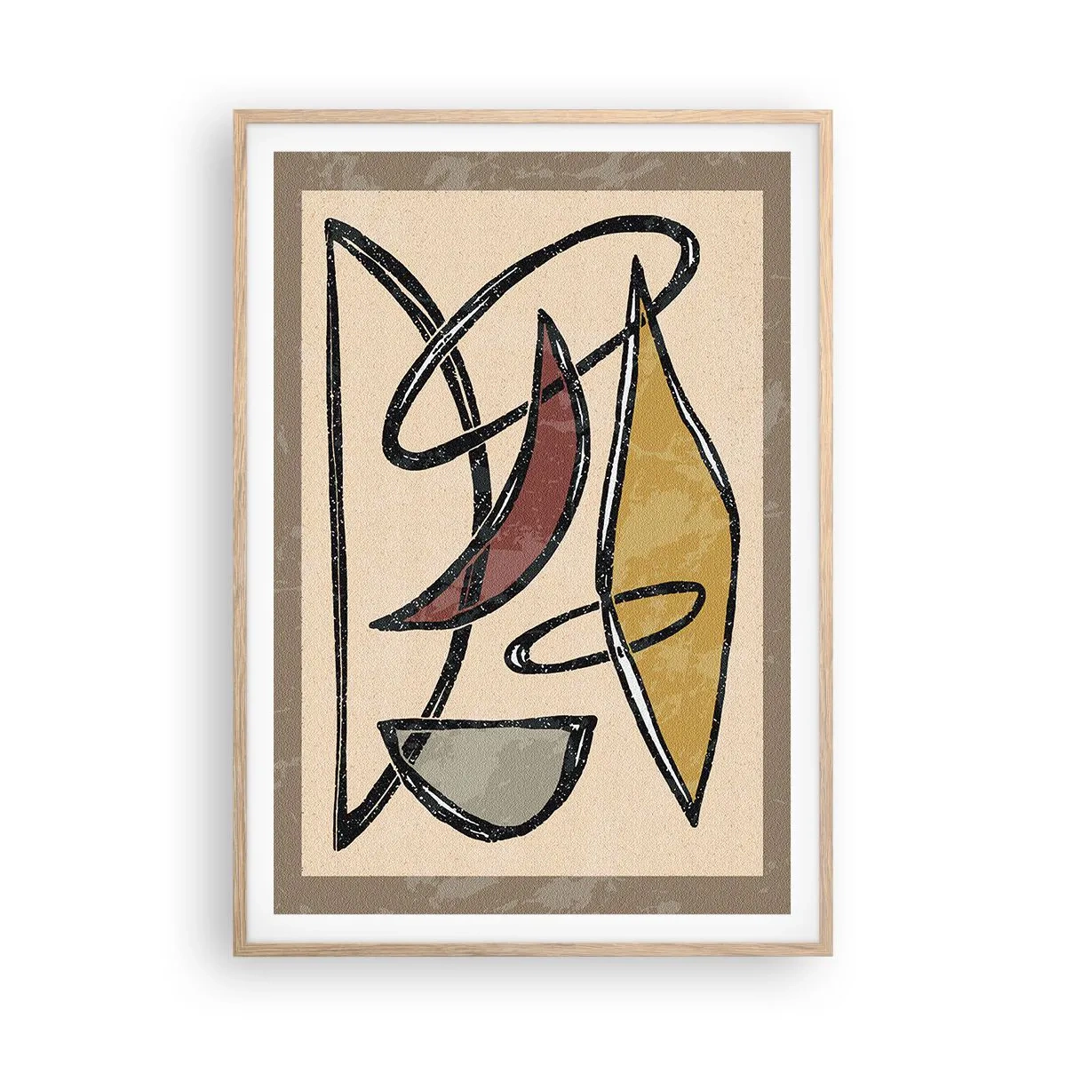 Plakat i ramme af lyst egetræ - Komposition - buer og ovaler - 70x100 cm