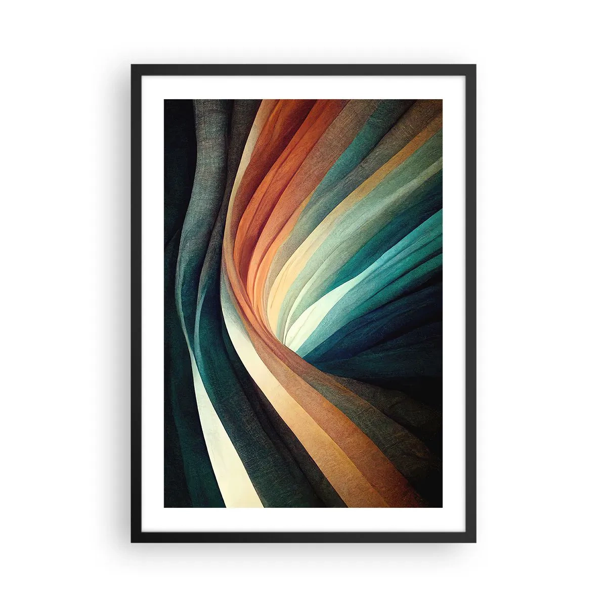 Plakat i sort ramme - Abstrakte farverige hvirvlende bånd - 50x70cm - Vævet af farver - Moderne vægdekoration til stue og soveværelse ARTTOR
